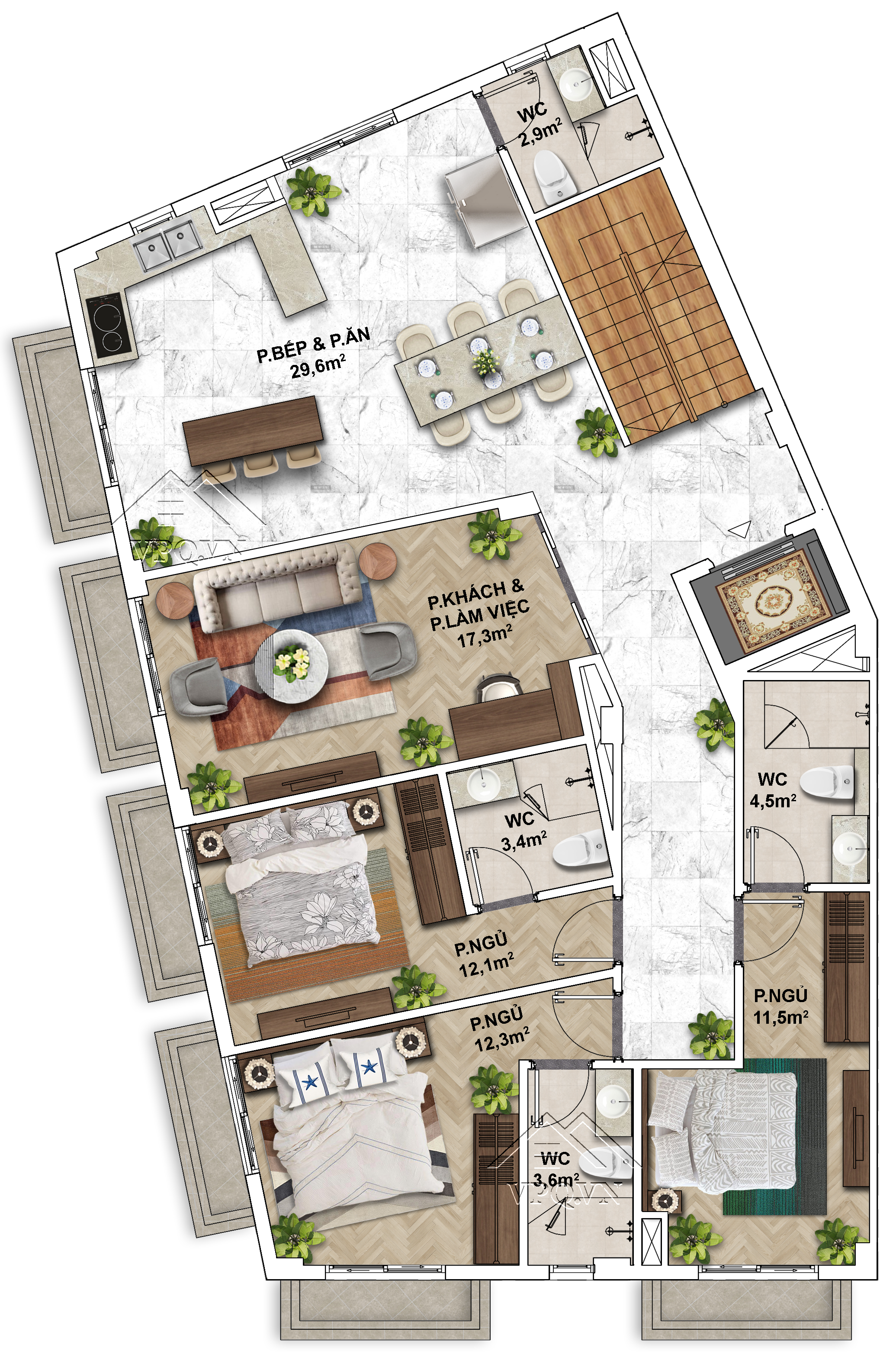 Thiết kế Shophouse The Center Ph&uacute; Quốc mặt tiền 14m - Tầng 4